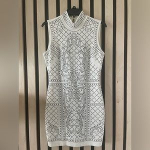 Bebe White Short Sleeveless Studded Dress